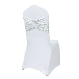 5 Pack Wide Spandex Chair Sashes in White Dusty Sage Green French Toile – Stylish Ruffled Chair Band