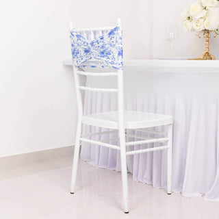 <h3 style="margin-left:0px;"><strong>High-Quality White Blue Floral Print Fitted Chair Sash Bands</strong>