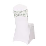 5 Pack Dusty Sage Green Floral Print Wide Ruffled Fitted Spandex Chair Sash Band