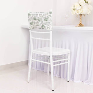 <h3 style="margin-left:0px;"><strong>Wide</strong> <strong>High-Quality Dusty Sage Green French Toile Pattern Ruffled Spandex Chair Sashes</strong>