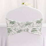 5 Pack Dusty Sage Green Floral Print Wide Ruffled Fitted Spandex Chair Sash Band