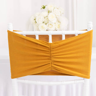 <h3 style="margin-left:0px;"><strong>Versatile Wide Gold Ruffled Fitted Chair Sashes</strong>