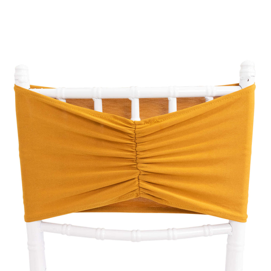 5 Pack Gold Wide Ruffled Fitted Spandex Chair Sash Band