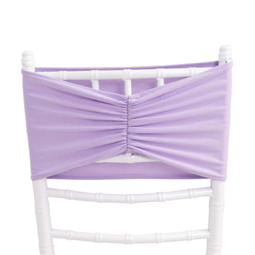 5 Pack Lavender Lilac Wide Ruffled Fitted Spandex Chair Sash Band - 8"x13"