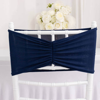 <h3 style="margin-left:0px;"><strong>Versatile Wide Navy Blue Ruffled Fitted Chair Sashes</strong>