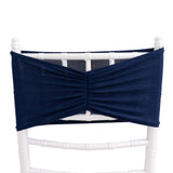 5 Pack Navy Blue Wide Ruffled Fitted Spandex Chair Sash Band