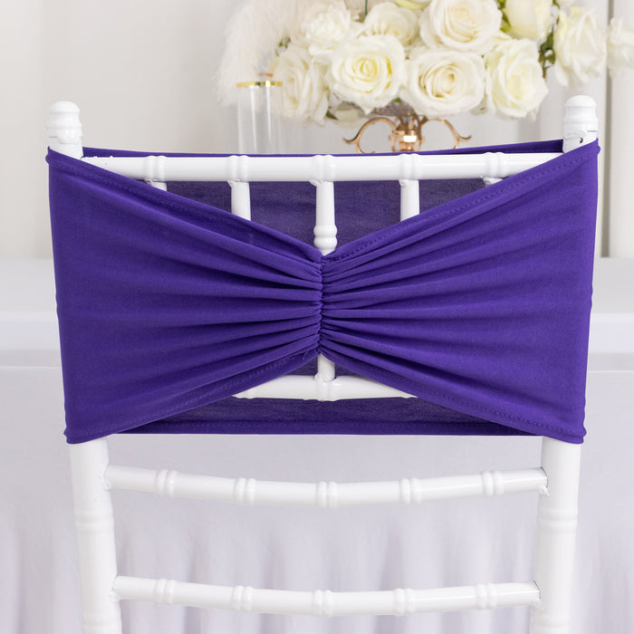 5 Pack Purple Wide Ruffled Fitted Spandex Chair Sash Band