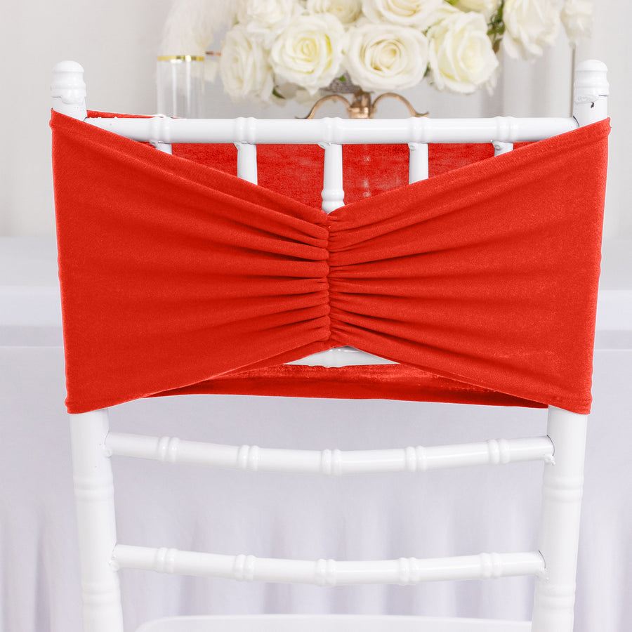 5 Pack Red Wide Ruffled Fitted Spandex Chair Sash Band