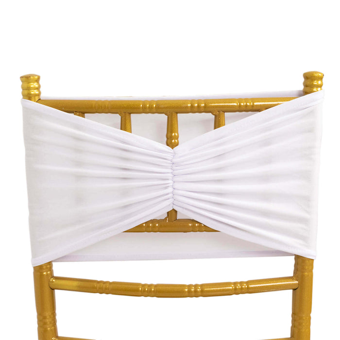 5 Pack White Wide Ruffled Fitted Spandex Chair Sash Band