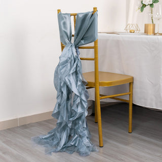 Dusty Blue Curly Willow Chiffon Satin Chair Sashes for Unforgettable Events