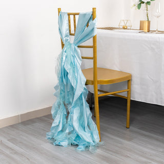 Light Blue Curly Willow Chiffon Satin Chair Sashes - The Perfect Wedding Chair Decor