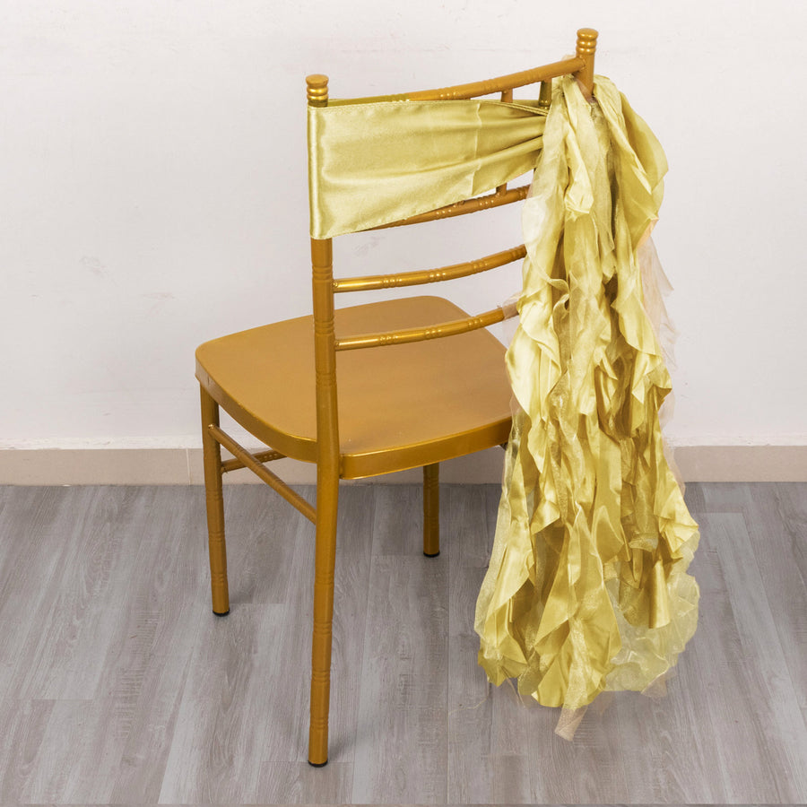5 Pack Champagne Curly Willow Chiffon Satin Chair Sashes