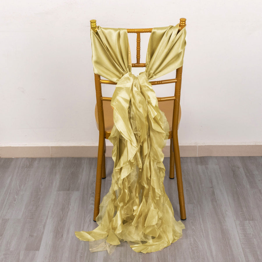 5 Pack Champagne Curly Willow Chiffon Satin Chair Sashes