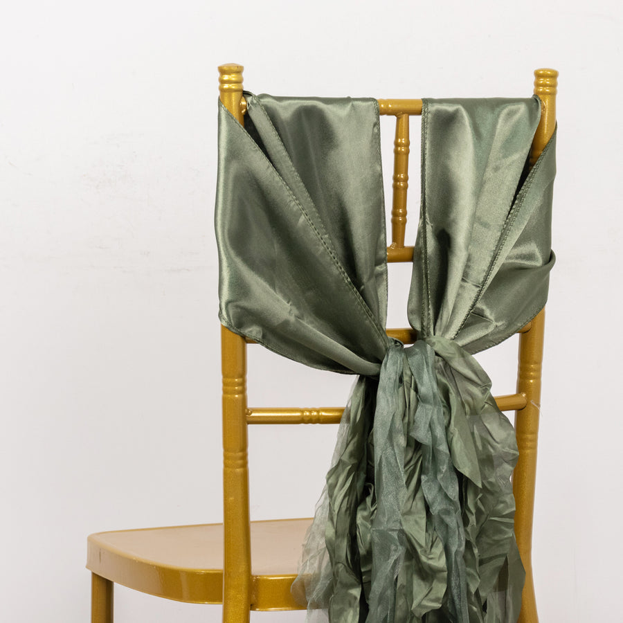 5 Pack Eucalyptus Sage Green Curly Willow Chiffon Satin Chair Sashes