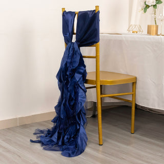 Create a Mesmerizing Atmosphere with Navy Blue Curly Willow Chiffon Satin Chair Sashes