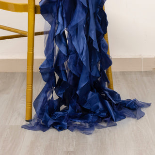 Enhance Your Event Decor with Navy Blue Curly Willow Chiffon Satin Chair Sashes