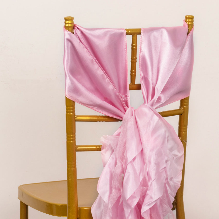 5 Pack Pink Curly Willow Chiffon Satin Chair Sashes