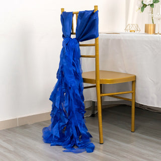 Add a Touch of Elegance with Royal Blue Curly Willow Chiffon Satin Chair Sashes