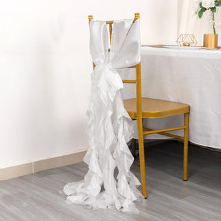 Versatile and Elegant White Curly Willow Chiffon Satin Chair Sashes
