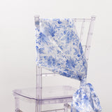 5 Pack White Blue Chinoiserie Floral Print Satin Chair Sashes, Chair Bows - 6X108inch