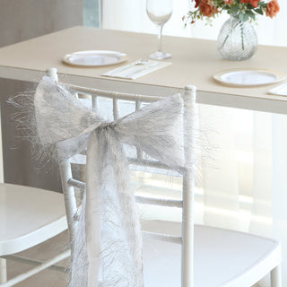 Add Elegance to Your Event with Silver Metallic Fringe Shag Tinsel Chair Sashes