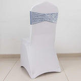 5 Pack Dusty Blue Premium Crushed Velvet Ruffle Chair Sash Bands, Decorative Wedding Chair