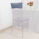 5 Pack Dusty Blue Premium Crushed Velvet Ruffle Chair Sash Bands, Decorative Wedding Chair