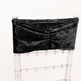 5 Pack Black Premium Crushed Velvet Ruffle Chair Sash Bands, Decorative Wedding Chair Sashes