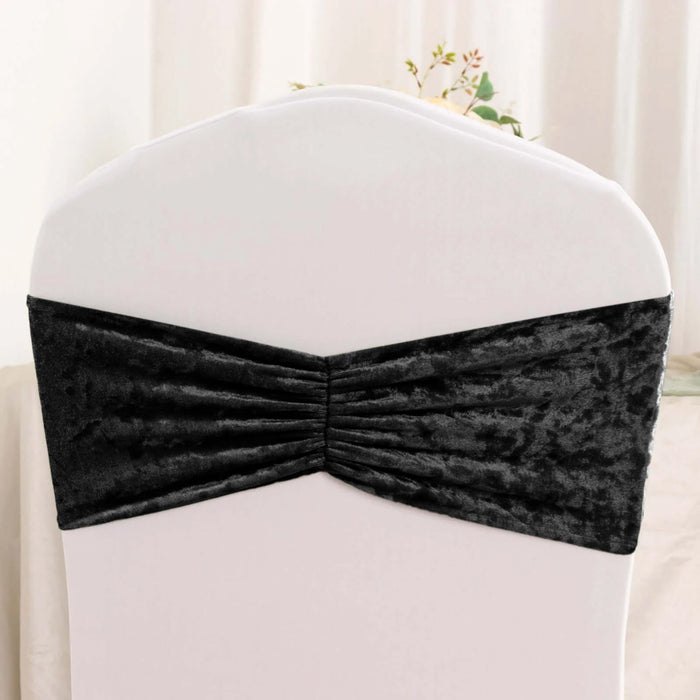 5 Pack Black Premium Crushed Velvet Ruffle Chair Sash Bands, Decorative Wedding Chair Sashes