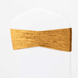 5 Pack Gold Premium Crushed Velvet Ruffle Chair Sash Bands, Decorative Wedding Chair Sashes