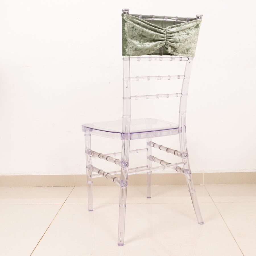 5 Pack Sage Green Premium Crushed Velvet Chair Sash Bands, Decorative Wedding Chair Sashes