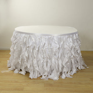 Elegant White Curly Willow Taffeta Table Skirt