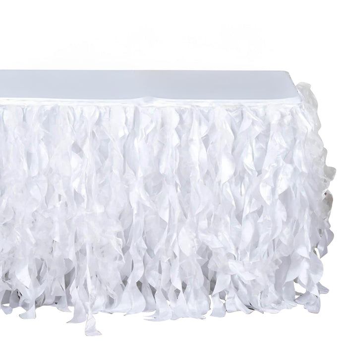 14FT White Curly Willow Taffeta Table Skirt