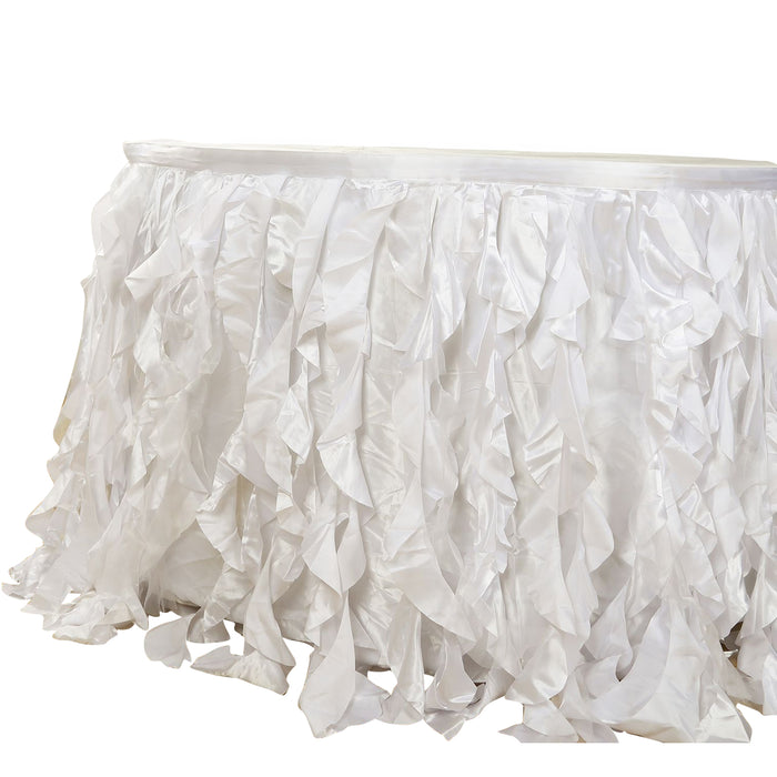 Taffeta 14ft Table Skirt White Cascading Curly Willow Style for Weddings & Banquets