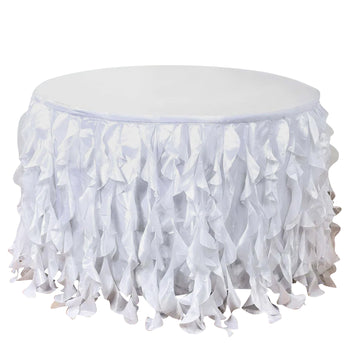 17ft White Curly Willow Taffeta Table Skirt