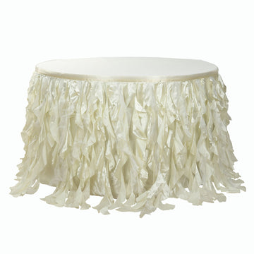 17ft Ivory Curly Willow Taffeta Table Skirt