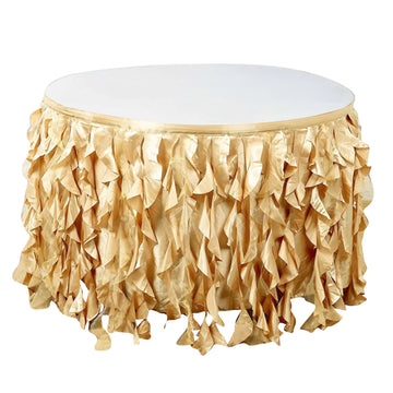 14ft Champagne Curly Willow Taffeta Table Skirt