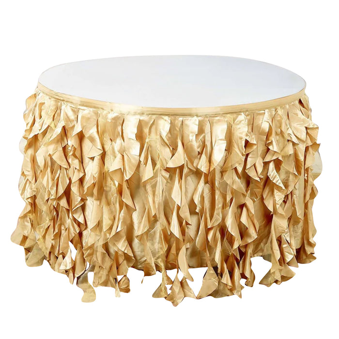 14FT Champagne Curly Willow Taffeta Table Skirt