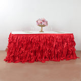 Taffeta 17ft Table Skirt Red - Cascading Curly Willow Style Table Cover