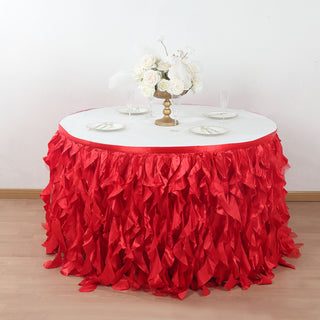 Elegant Red Curly Willow Taffeta Table Skirt