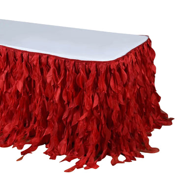 17ft Red Curly Willow Taffeta Table Skirt