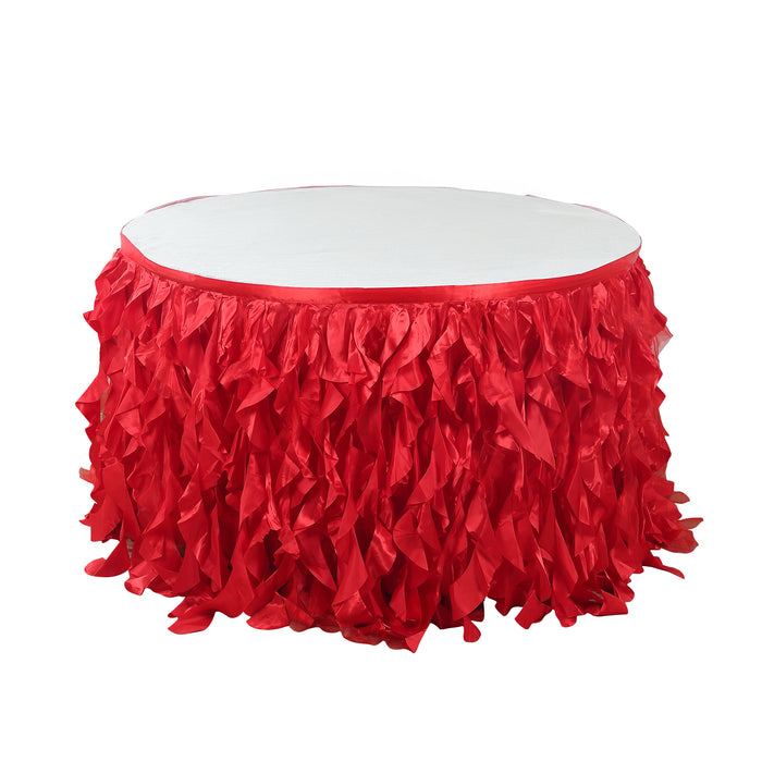 Taffeta 17ft Table Skirt Red - Cascading Curly Willow Style Table Cover