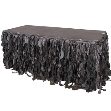 17ft Charcoal Gray Curly Willow Taffeta Table Skirt