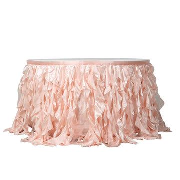 14ft Blush Curly Willow Taffeta Table Skirt