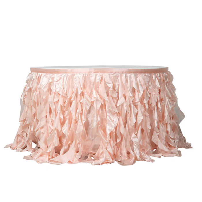 14FT Rose Gold | Blush Curly Willow Taffeta Table Skirt