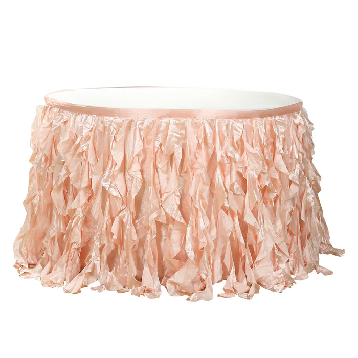 17FT Rose Gold | Blush Curly Willow Taffeta Table Skirt