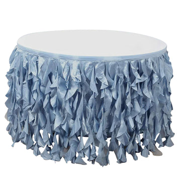 17ft Dusty Blue Curly Willow Taffeta Table Skirt