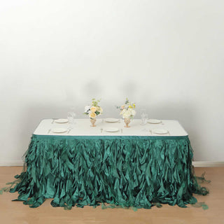 Enchanting Hunter Emerald Green Curly Willow Taffeta Table Skirt
