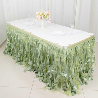 Enhance Your Event Decor with the 14ft Sage Green Curly Willow Taffeta Table Skirt