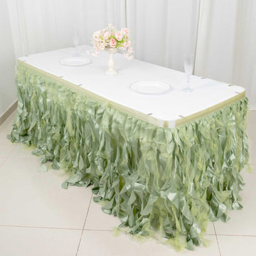 14ft Sage Green Curly Willow Taffeta Table Skirt